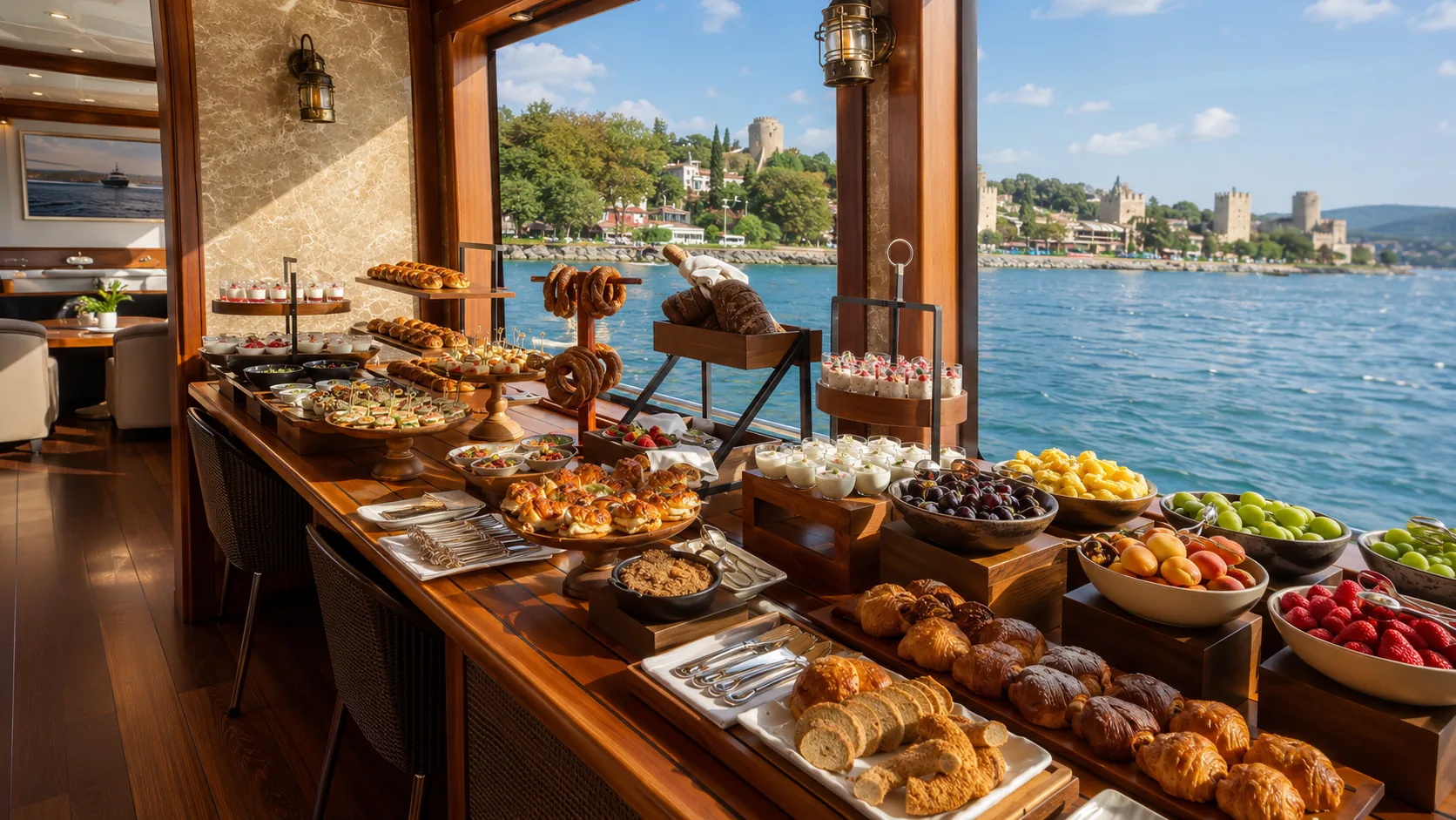 Boğaz manzaralı açık büfe kahvaltı